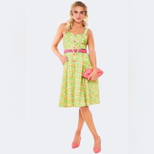 Voodoo Vixen Rainbow Checked Flare Dress Size Medium